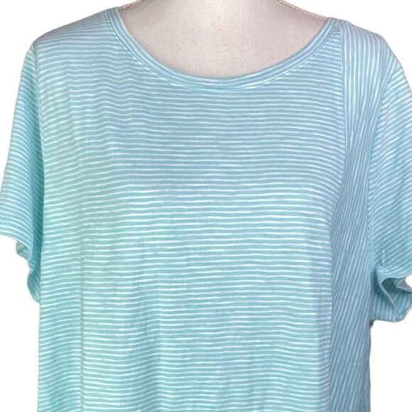Soft Surrounding Wms Sz 2XL Aqua Sky Stripe Relaxed Fit Raw Edge Tunic Tee Shirt - Picture 2 of 6